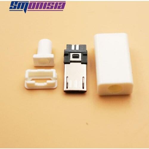 1000Sets 4 in 1 Micro USB T Port Male Jacks 5P Plug Socket Connector Plastic Cover 8mm Micro Male USB Long plug White
