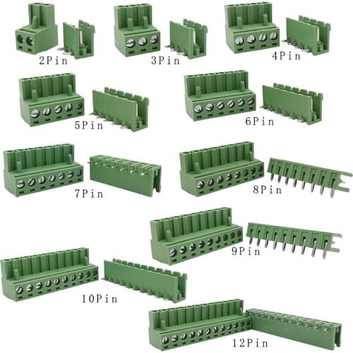 5/10Pair 2EDG 5.08mm PCB Screw Terminal Block 2EDG 5.08 Straight Needle/Right Angle Header Socket 2/3/4/5/6/7/8/9/10/12 Pin
