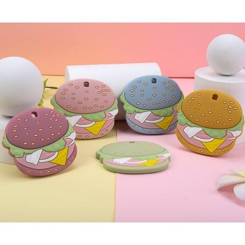 Sunrony 5pcs Baby New Teether Silicone Hamburg Cute DIY Accessories Nursing Molar Toy Pendant Food Grade Silicone Teether