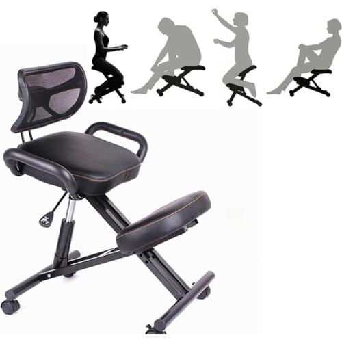 A,Ergonomically Designed Knee Chair with Back and Handle Office Kneeling Chair Ergonomic Posture Leather Black Chair With Caster