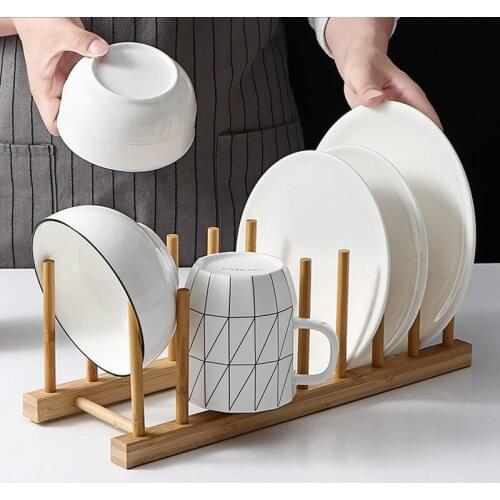 Bamboo Wooden Drainage Dish Rack Kitchen Storage Plates Holder Cabinet Organizer Pot Lid Cutting Board Drying Shelf #7