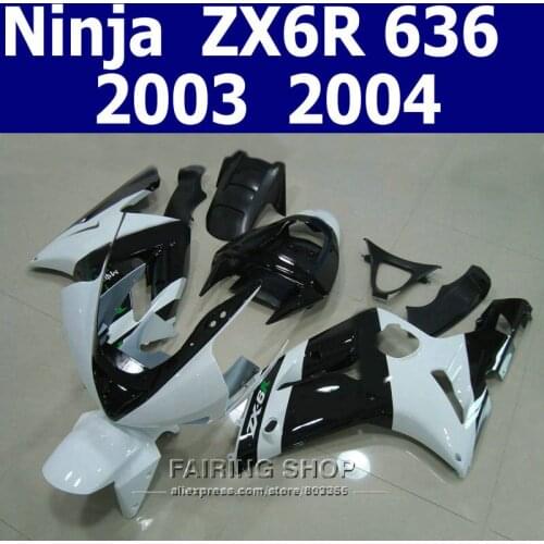 White black Fairing kit For Kawasaki zx6r zx-6r 03 / 04 / 2003 / 2004 Customize free Injection mold Fairings t83