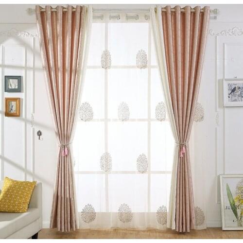 Floral Embroidered Modern Minimalist Two-color Stitching Curtains For Living Room Kitchen Bedroom Blackout Cortina