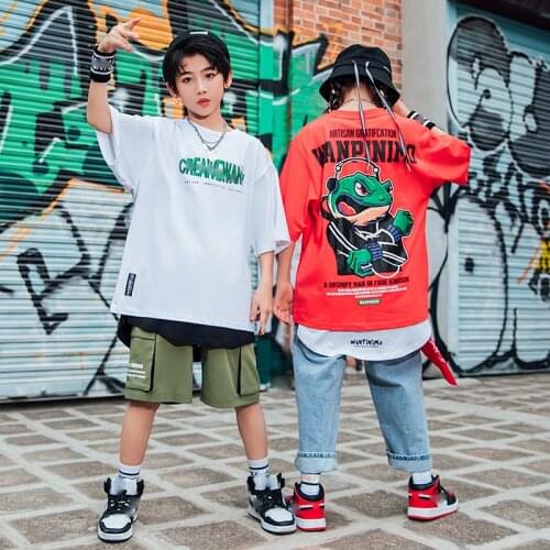 New Ballroom Hip Hop Dance Clothes For Kids Loose Short Sleeved Hiphop Pants Boys Girls Jazz Performance Rave Clothes DQS6929