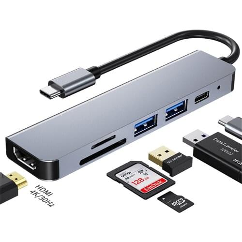 6 in 1 USB HUB C type-c HUB USB C to USB 3.0 HDMI-Compatible Dock for MacBook Pro For Nintendo Switch USB-C Type C 3.0 Splitter