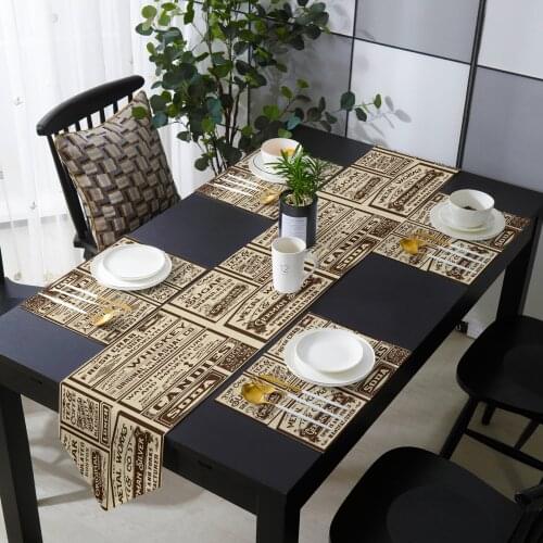 Newspaper Labels Retro Table Runner Holiday Kitchen Dining Table Runners Place Mats Set for Home Party Decor