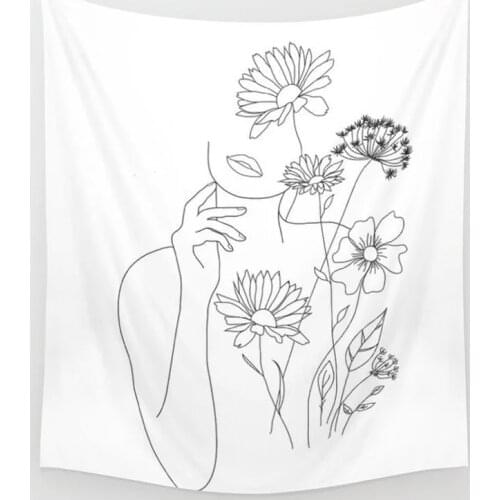 Art Line Tapestry Hand Abstract Wall Hanging Tapestry Simple Line Wall Decor Bedspread Yoga Mat Lover Picnic Cloth Home Living