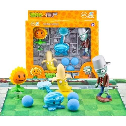 4pcs/lot Plants vs Zombies Figures Toys Winter Melon Banana Sunflower Buckethead Zombie Ejection Game Toy Gift for Kids No Box