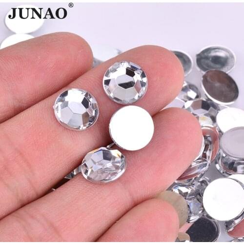 JUNAO 3 4 5 6 8 10 12 20 mm Clear White Round Crystal Rhinestones Flat Back Acrylic Strass Appliques Face Nail Crystal Stones
