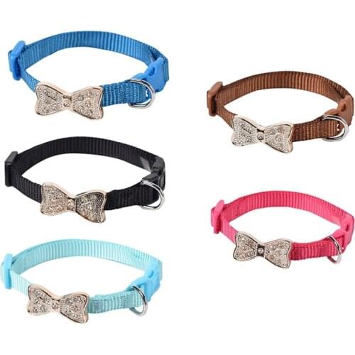 Cat Collars Kitty Adjustable Necklace Collar With Rhinestone Shiny Bowknot Quick To Release Seatbelt Buckle Pets Supplies