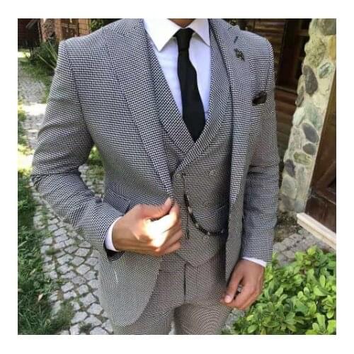 Handsome Groomsmen Wool blend Groom Tuxedos Mens Wedding Dress Man Jacket Blazer Prom Dinner (Jacket+Pants+Tie+Vest) A127