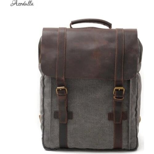 M062 New Fashion Backpack Leather Canvas Men Backpack School Bag Military Backpack Women Rucksack Male Knapsack Bagpack Mochila