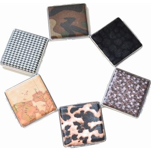 10X10cm Metal cigarette case for 20pcs cigarette ,PU leopard print Cigarette Container Storage Holder Case Cover Portable