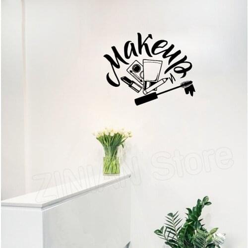 Wake Up and Make Up Quote Wall Decal Bedroom Bathroom Waterproof Mirror Decor Stickers Beauty Nail Salon Wall Decorate D048