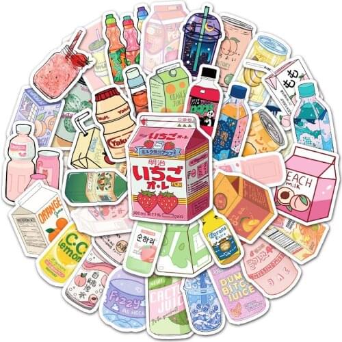 50PCS INS Style Cute Drink Cartoon Stickers Laptop Guitar Luggage Fridge Waterproof Graffiti Sticker Decal Kid Classic Toy