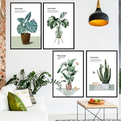 Nordic Style Green Plants Wall Sticker Paintings for Living Room Bedroom Wall Decals Poster and Print Flower Wall Art