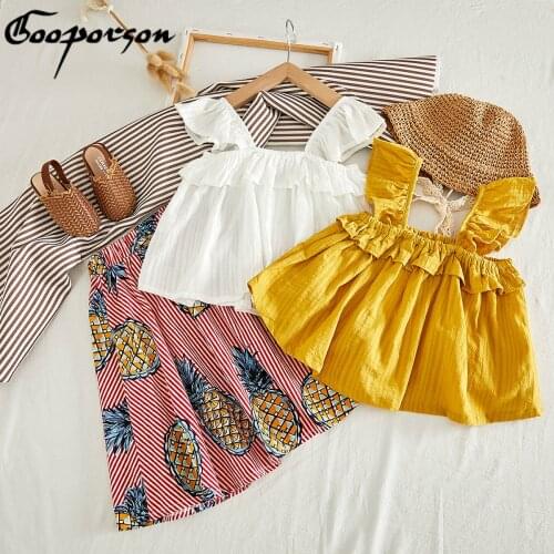 Girls Summer 2019 New Style Clothes Set Fashion Blouse Shirt and Pineapple Skirt Cute Vacation Baby Girl Clothing Suit Kids Sets