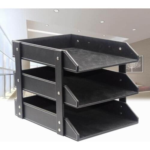 New Arrive Ever Perfect 3-Layer PU Leather Document A4 Letter Tray File Holder Rack Desk File Organizer