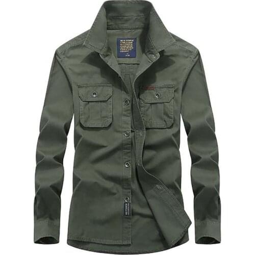 New Fashion Men Smart Casual Cotton Shirts Blusas Military Style Mens Shirts Long Sleeve Men Clothing Plus Size M-4XL