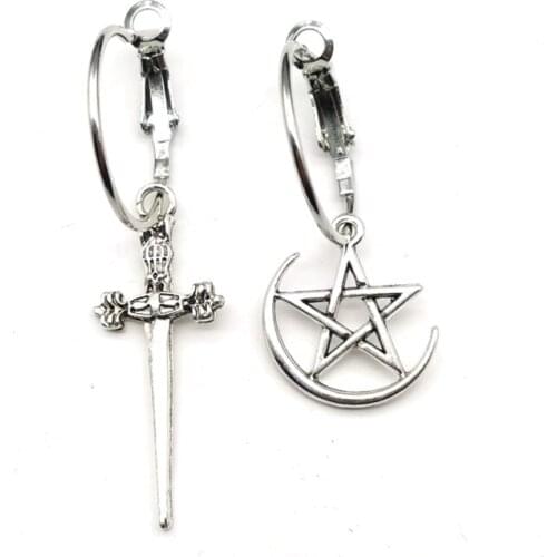 New Design The Five-pointed Star & Dagger Earrings Hoop Pagan Gothic Hoops Earrings Earrings , Asymmetrical Earrings Gifts
