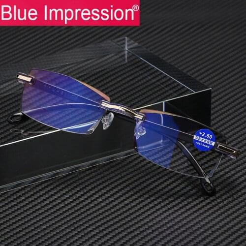 B.I Anti Blue Light Blocking Rimless Reading Glasses Women Men Square Frameless Presbyopic Glasses Diopters +1.0 1.5 2 2.5 4.0