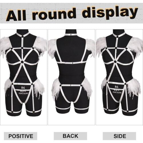 Hollow Bra Full Body Bondage Harness Belt Waist Suspender Size Fetish Lingerie Erotic Stocking Garters Feathers Accessories