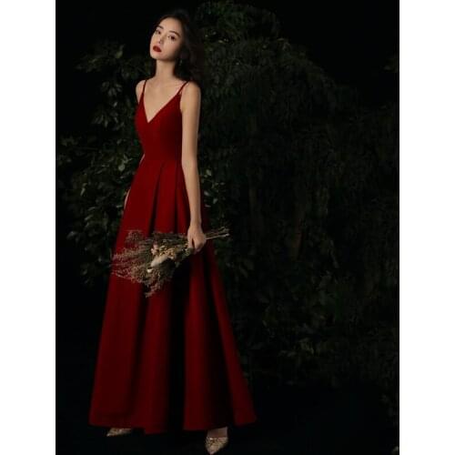 Toast Dress Bride 2020 Spring And Summer New Burgundy Long Engagement Wedding Banquet Evening Dress