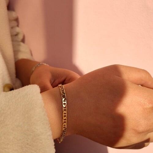 JUST FEEL Simple Pig Nose Shape Flat Chain Bracelets For Women Gold Silver Color Minimalism Vintage Bracelets Statement Jewelry