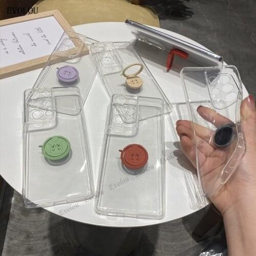 Transparent Ring Stand Phone Case For Samsung Galaxy S21 Ultra Plus Camera Lens Protection Back Cover For Samsung S21 Plus Case