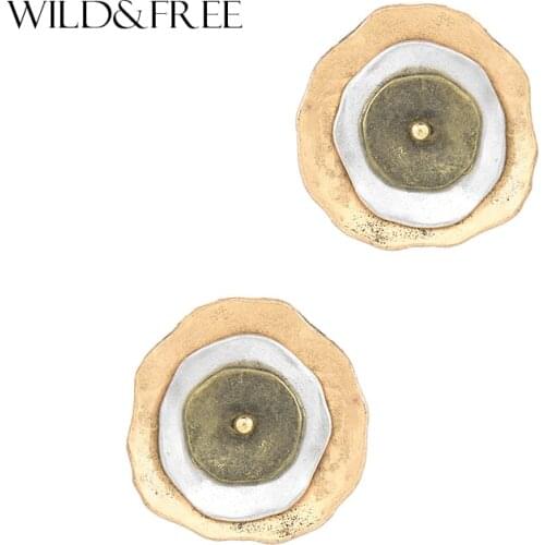 Wild&Free Vintage Simple Layered Irregular Round Stud Earrings For Women Multi Colors Geometric Earring Fashion Jewelry Brincos