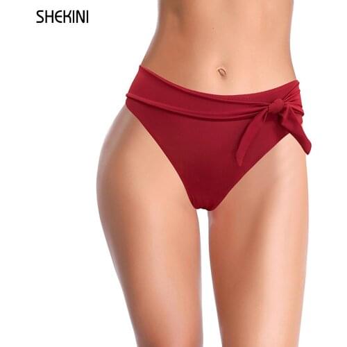 SHEKINI Womens Tie Knot Front High Waisted Bikini Bottom Front Strap Swim Briefs Hipster Swim Trunks New Summer Beach Shorts