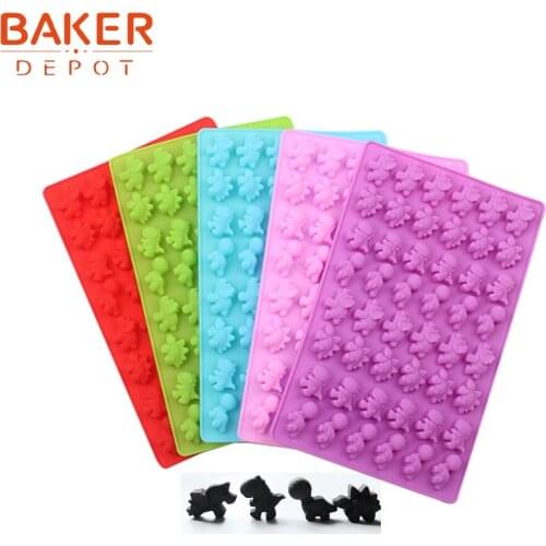 BAKER DEPOT Candy Gummy dinosaur Mold Silicone mold for candy Chocolate Ice cube mini biscuit Cake Decoration Tool with Dropper