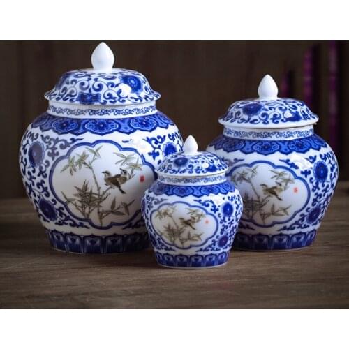 Blue and White Porcelain Household Tea Caddy Kitchen Condiment Storage Jar Household Candy and Dried Fruit Storage Jar Gift
