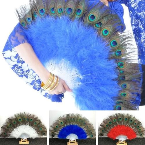 21 Bone Party Decoration Fans Peacock Chinese Feather Fan Foldable Hand Fan Palace Decorative Fan Wedding Party Dance Props