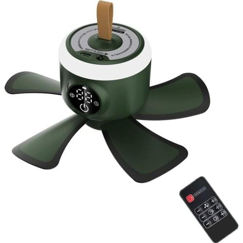 8000mAh USB Rechargeable Fan Remote Control Timing Camping Fan 4 Gears Tent Ceiling Fan with LED Lamp for Home Outdoor Bed