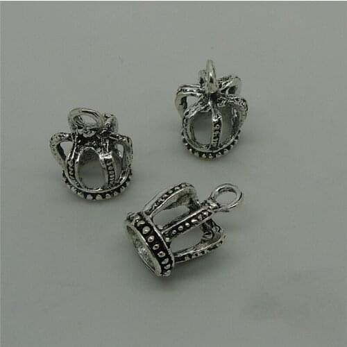ALYMMO 8Pcs/lot Vintage Silver 3D Realistic Crown Charms 14x18mm Cute Hollow Crown Pendant Jewelry Making