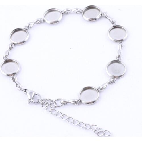 5pcs Fit 8mm 10mm 12mm Cabochon Bracelet Base Setting Blanks Stainless Chain Bracelets Bezel Findings For Jewelry Making