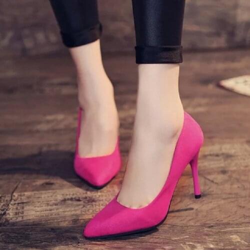 Girls' suede high heels 2021 spring new Korean version of all-match pointy sexy stiletto single shoes mid-heel