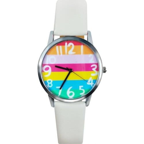 Quartz Watch Women Rainbow StripeDial Accurate Quartz Movement Alloy Number Quartz Wristwatch for Office Ladies Female Gifts
