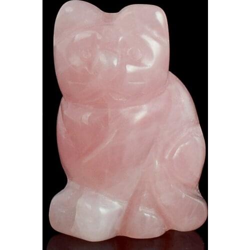1.5" 2'' Cat Statue Natural Gemstone Carving Healing Crystal Animal Figurines Reiki Stones Decor Wholesale Pink Crystal Cat Gift
