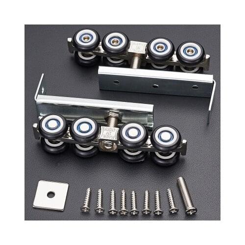 1 Pair/set Cold Rolled Steel Sliding Wooden Door Closet Hardware Kit Door Wheels Roller 8 Wheels Hangers Roller