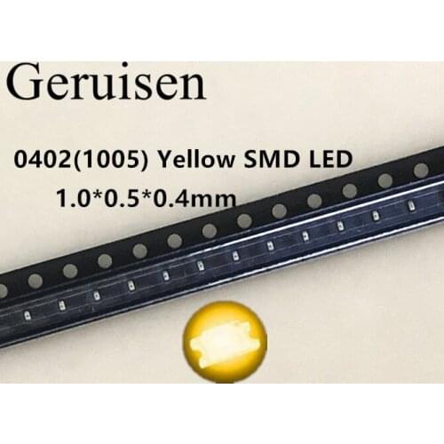 100PCS SMD LED Chip Yellow 0402 (1005) Surface Mount SMT Beads Light Emitting Diode LED Lamp