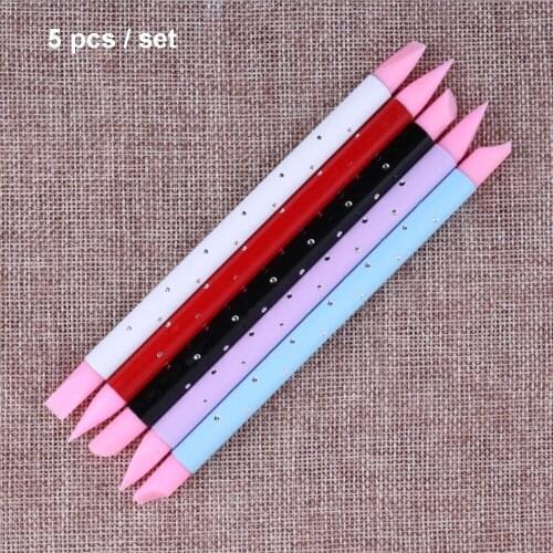 5pc Double Head Nail Art Brush Uv Gel Polish Glitters Sequins Silicone Brushes 3d Manicure Carving Emboss Nails pen