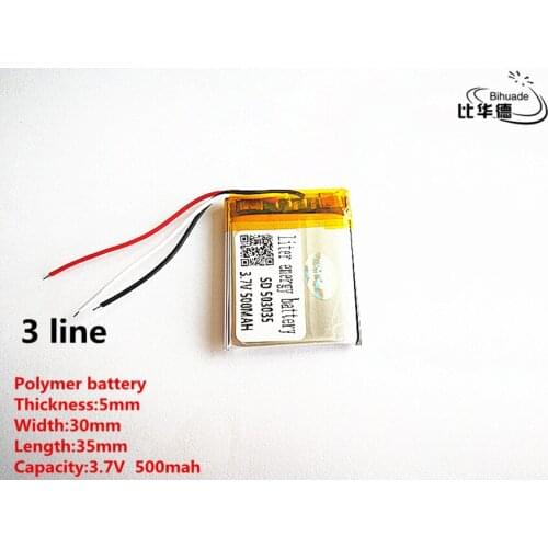 5pcs/lot 3 line Good Qulity 3.7V,500mAH,503035 Polymer lithium ion / Li-ion battery for TOY,POWER BANK,GPS,mp3,mp4