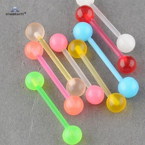 8 pcs/lot 14G Soft Bright Barbell Tongue Piercing lengua Clear Acrylic Nipple Piercing Tongue Rings Helix Piercing Body Jewelry