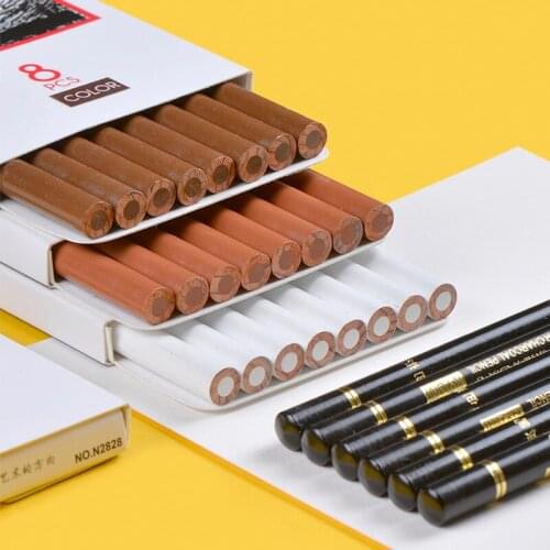 8pcs Dark Brown/light Brown/black/white Sketch Color Charcoal High-gloss Painting Pen Student Hand-painted Art Supplies Tools
