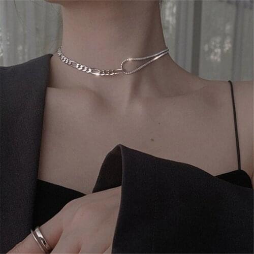 925 Sterling Silver Double Layer Charm Korean Necklace Creative Elegant Link Chain Wedding Jewelry For Women dz058