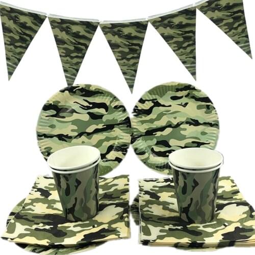 Army Green Camouflage Theme Party Decorations Tableware Paper Cup Plate Napkins Banners Baby Shower Kids Birthday Party Supplies