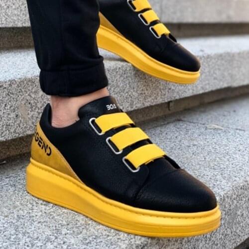 BA0029 3 Bant Legend Siyah Sarı Kalın Taban Casual Erkek Ayakkabısı Tüm Kıyafetlere Uygun Türk Malı Şık Tasarım Ucuz