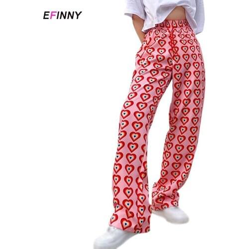 Wide Leg Pants Summer Pants Heart-shaped Print Loose Casual Pants Korean Fashion Trousers Sweatpants Summer Wear Women Clothing